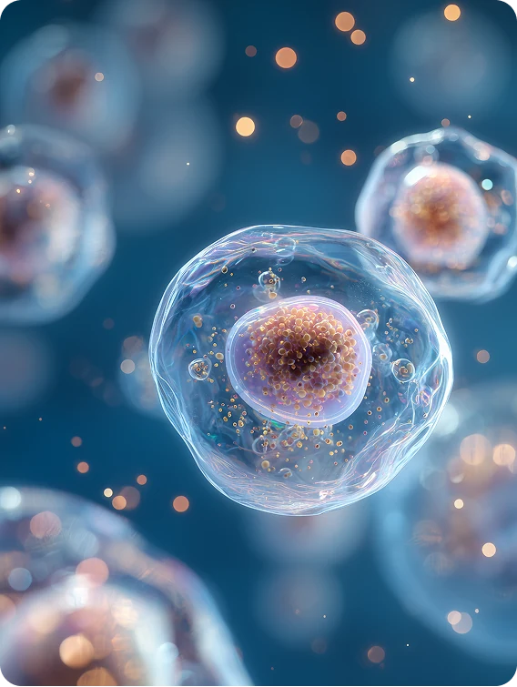 Conceptual illustration of cells in a blue microscopic environment